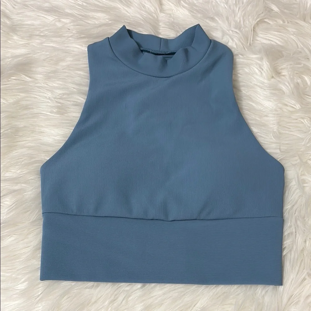 NWOT Kyodan Blue Ribbed Griffintown Mock Neck Bra Top XS